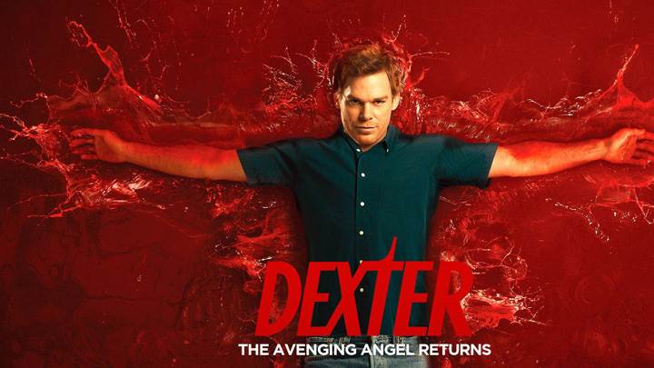 Dexter Laying On Bloody Red Background